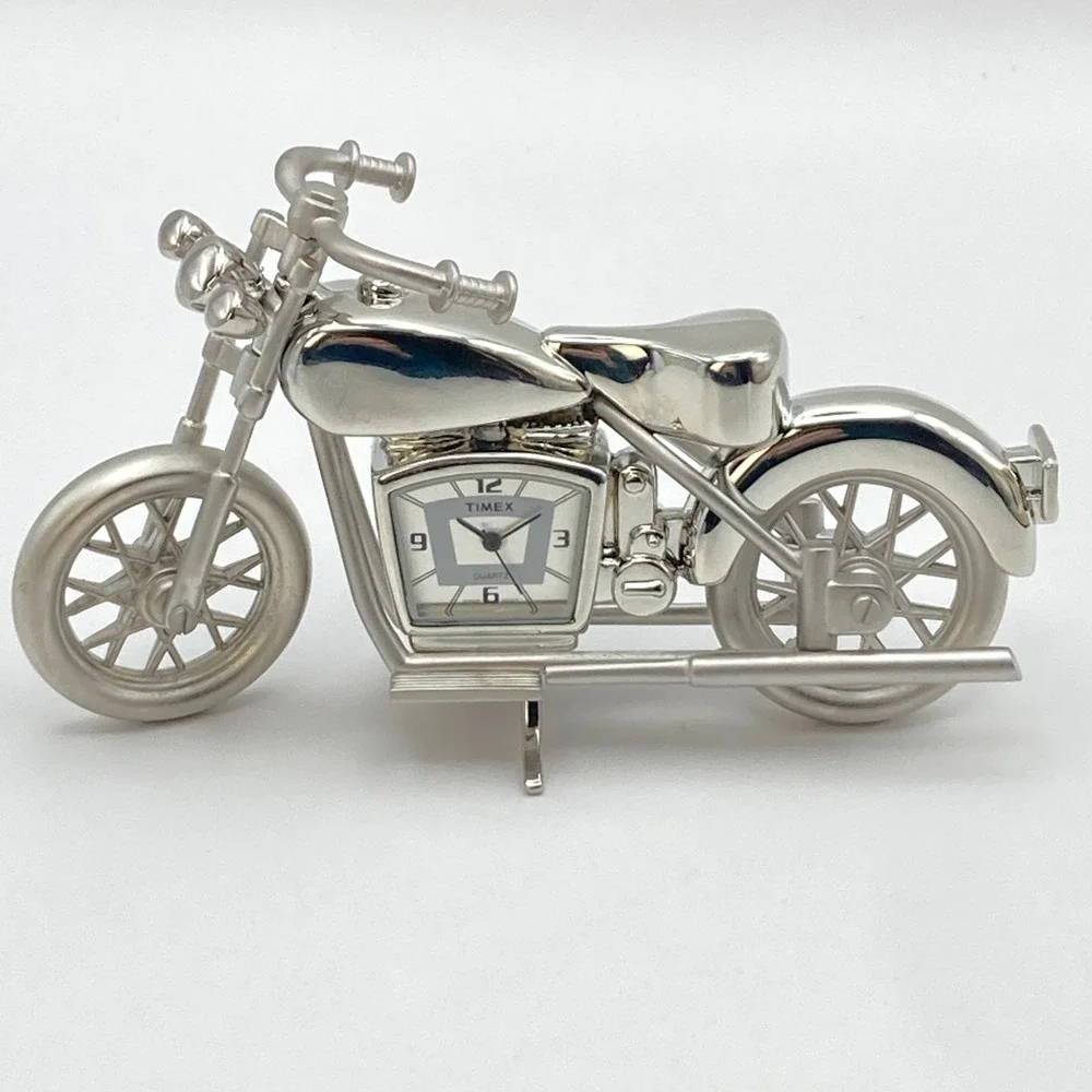Timex Motorcycle Desk Clock Silver Tone Gift Novelty New Battery Works!!